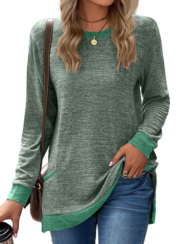 Women's T Shirt Print Color Block Basic Long Sleeve Puff