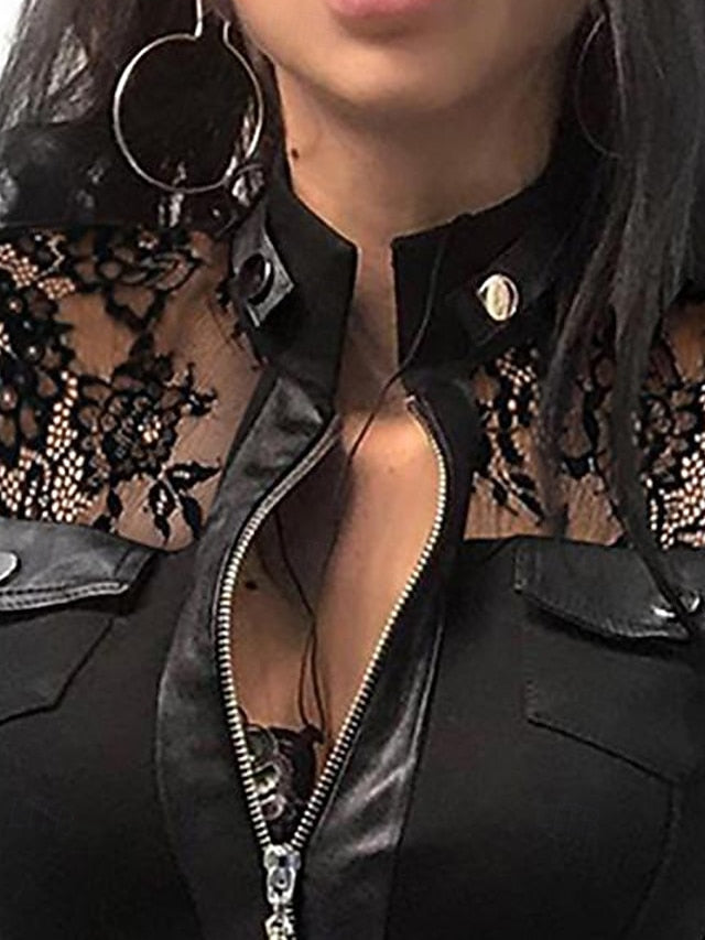 Women's Mini Dress Black Dress Lace Dress Leather Dress