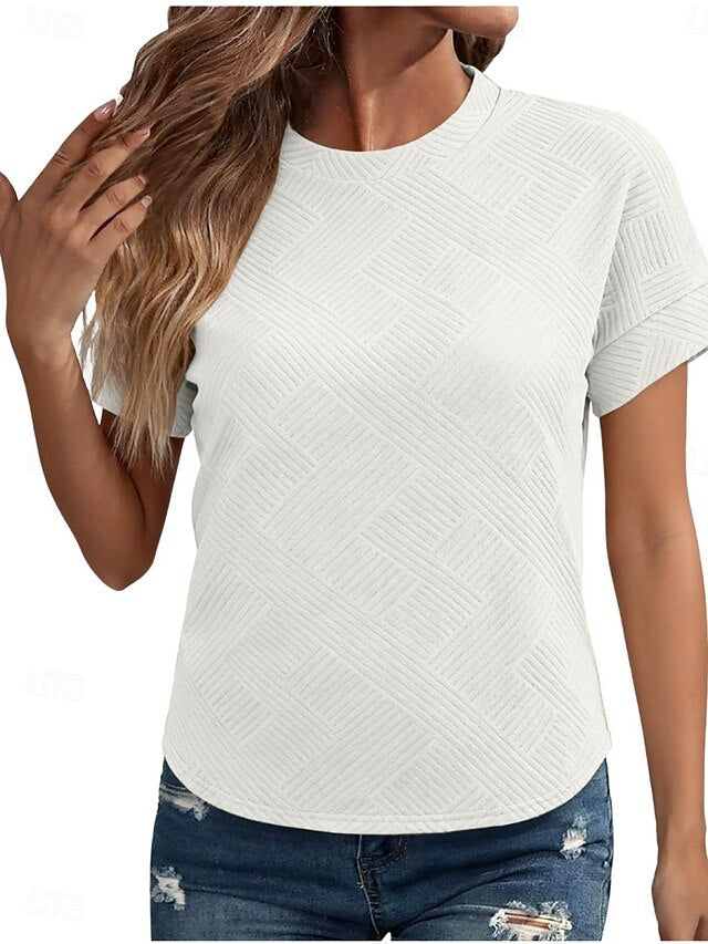 Women's T Shirt Tee Top Textured Solid Color Fashion