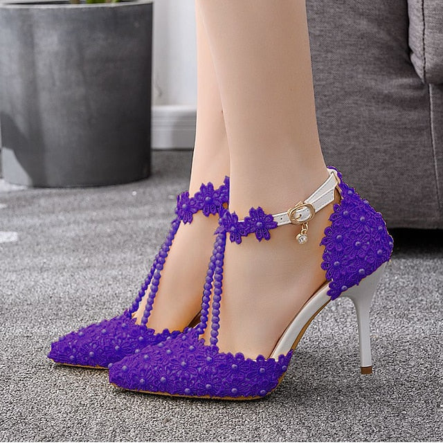 Shoes Heel Lace High Women's Bridal Pointed Wedding