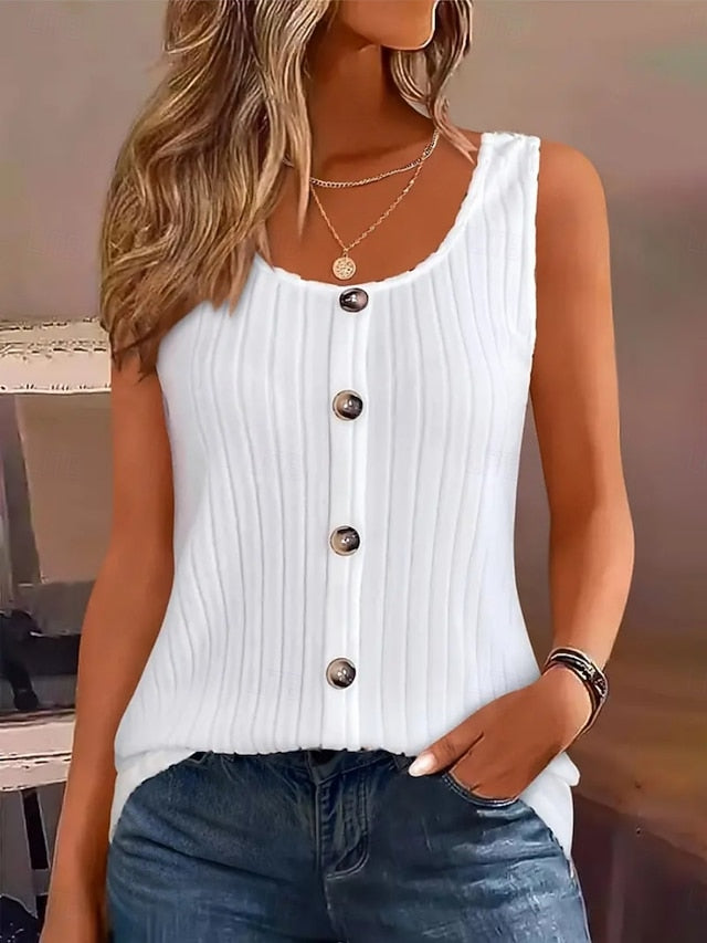 Women's Tank Top Buttons Solid Color Fashion Stylish