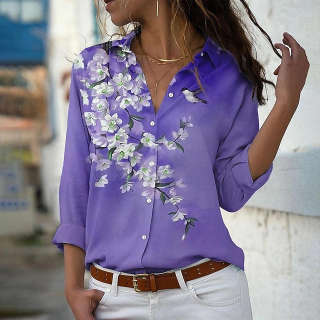 Women's Shirt Blouse Casual Floral Buttons Print Long