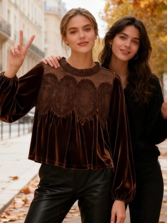 New Year Women's Lace Splicing Top Embroidered Elegant Long