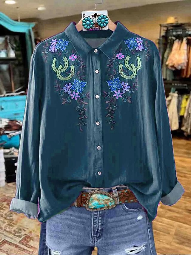 Women's Shirt Linen Like Breathable Lightweight Floral