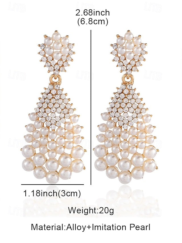 Elegant and Rhinestone Drop Vintage – Pearl Faux Earrings