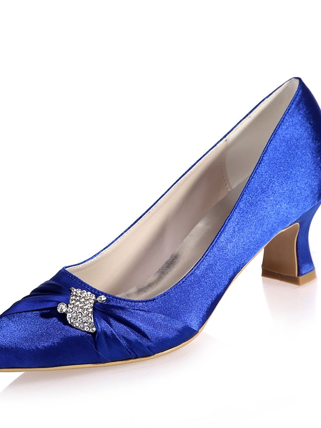 Blue Kitten Bow Women's Heels Royal with Rhinestone Satin
