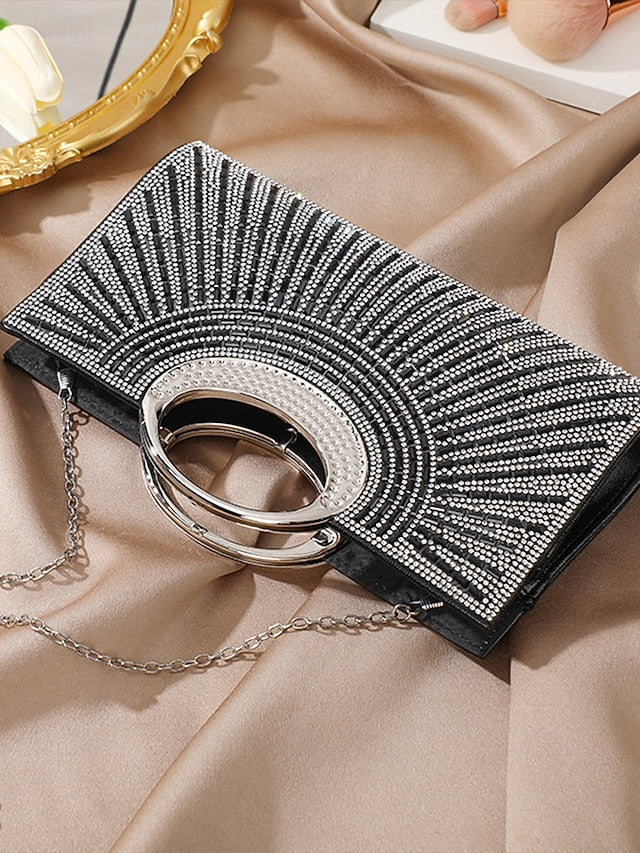 Gold Glamorous Round – Handle Evening with Crystal Clutch