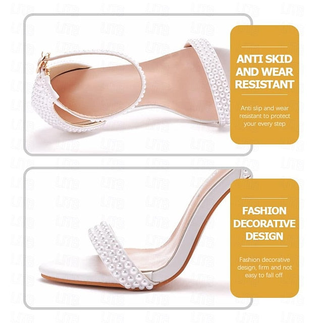 Heel High Pearl-Embellished Shoes Elegant Women's Wedding