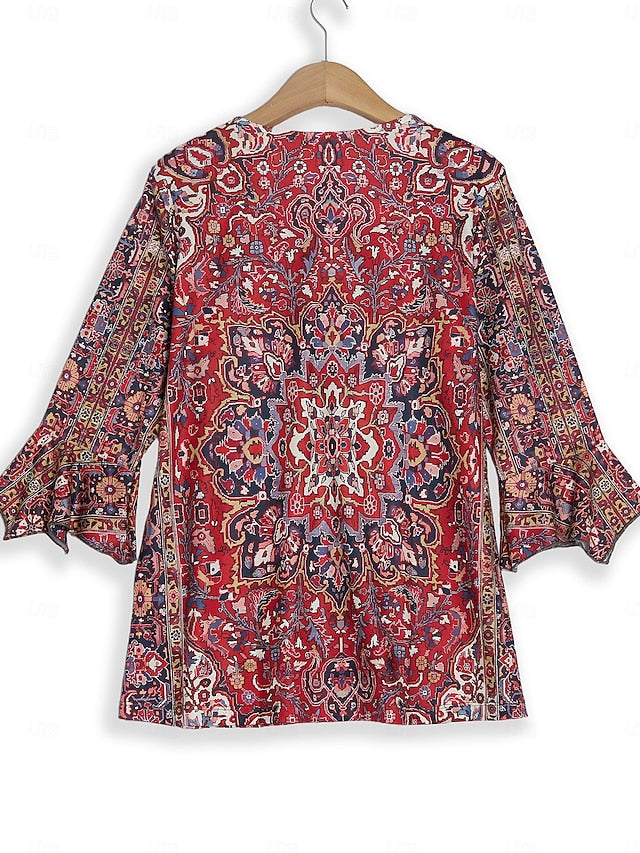 Women's T Shirt Henley Shirt Buttons Print Floral Vintage