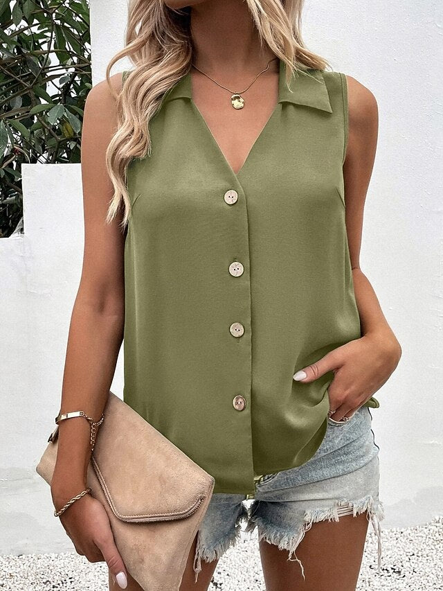 Women's Camisole Tank Top Buttons Solid Color Daily Stylish