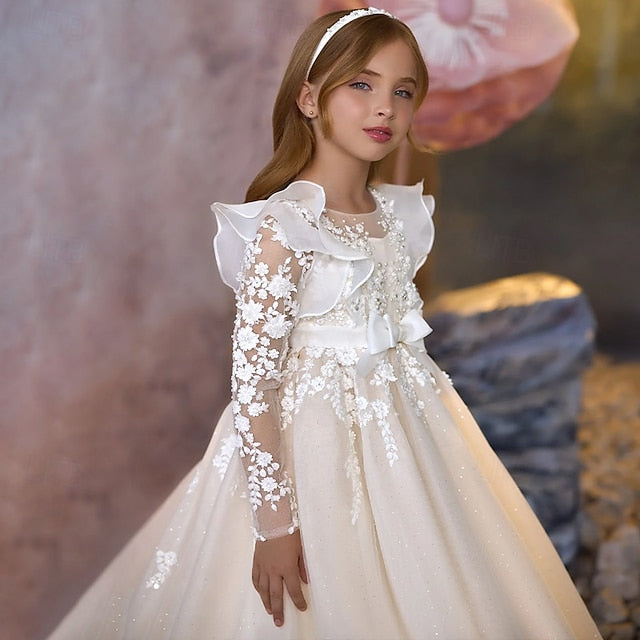 First Dress Communion Solid Party Color Kids Girls'