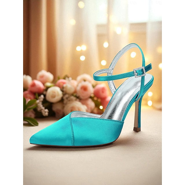 Green Strap Ankle - Women's Stiletto Heels with Satin