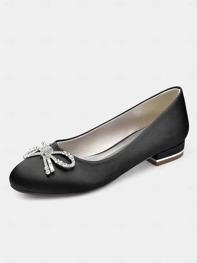 Bow Women's - Embellished Flats Round-Toe Rhinestone