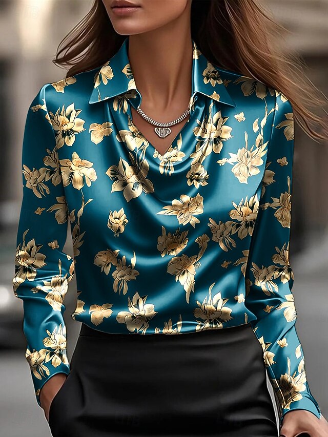 Women's Shirt Draped Floral Elegant Daily Cowl Neck Daily