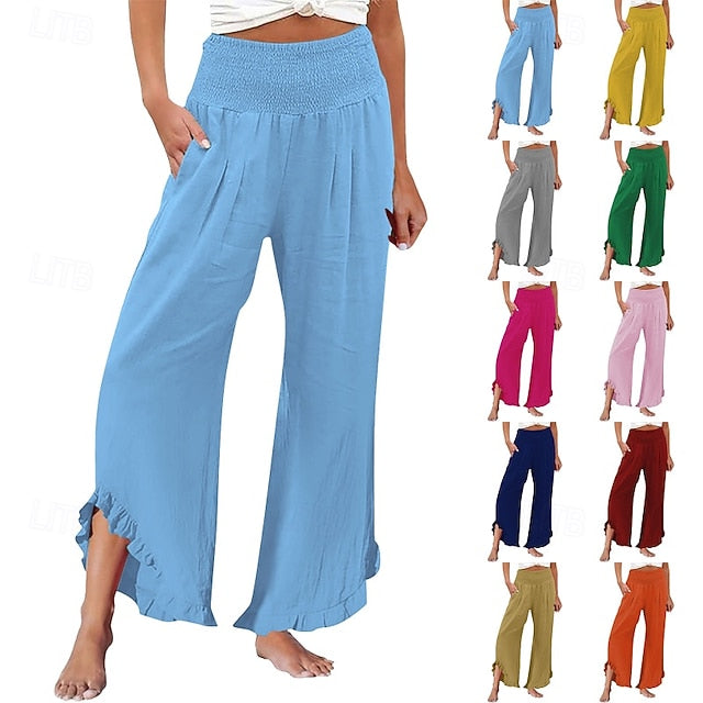 Women's Faux Cotton Linen Wide Leg Slacks Streetwear Casual