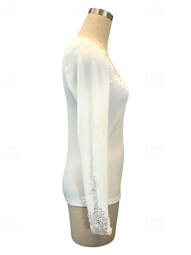 Women's T Shirt Tee Top Lace Patchwork Solid Color Elegant