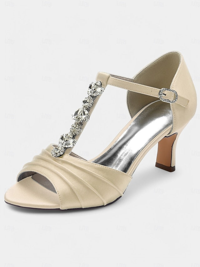 Detail Bridal Crystal Open-Toe Satin with – White Heels