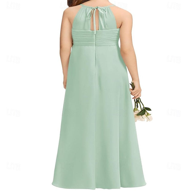 Flower A-Line Girls Bridesmaid Junior Girl Flowy Dress Halter
