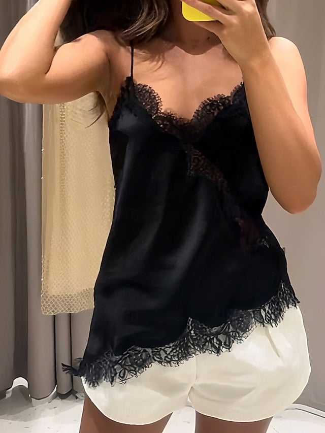 Women's Blouse Camisole Tank Top Sleeveless Shirt Lace Trim