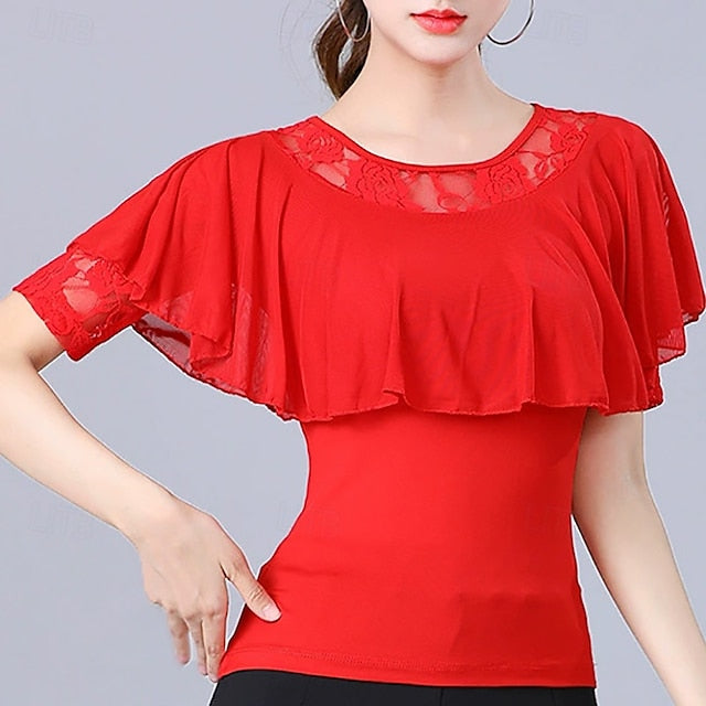 Latin Dance Top Lace Pure Color Splicing Women's