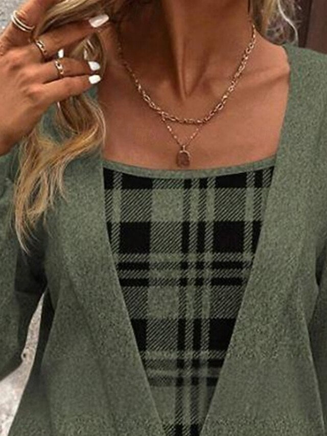 Women's Shirt Blouse Print Plaid Stylish Basic Casual Long