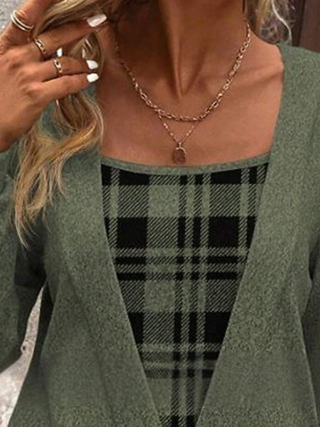 Women's Shirt Blouse Patchwork Print Plaid Stylish Basic
