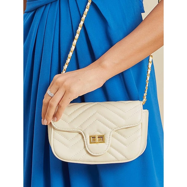 Sac bandoulière en cuir blanc pour femme avec chaîne dorée élégante