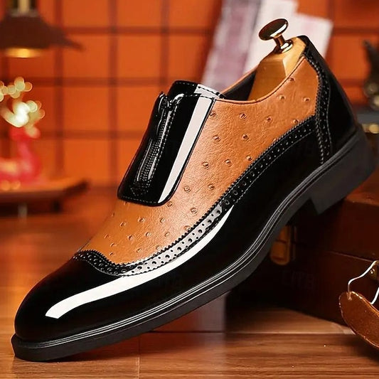 with Black Shoes Men's Formal Tan and Colorblock Patent