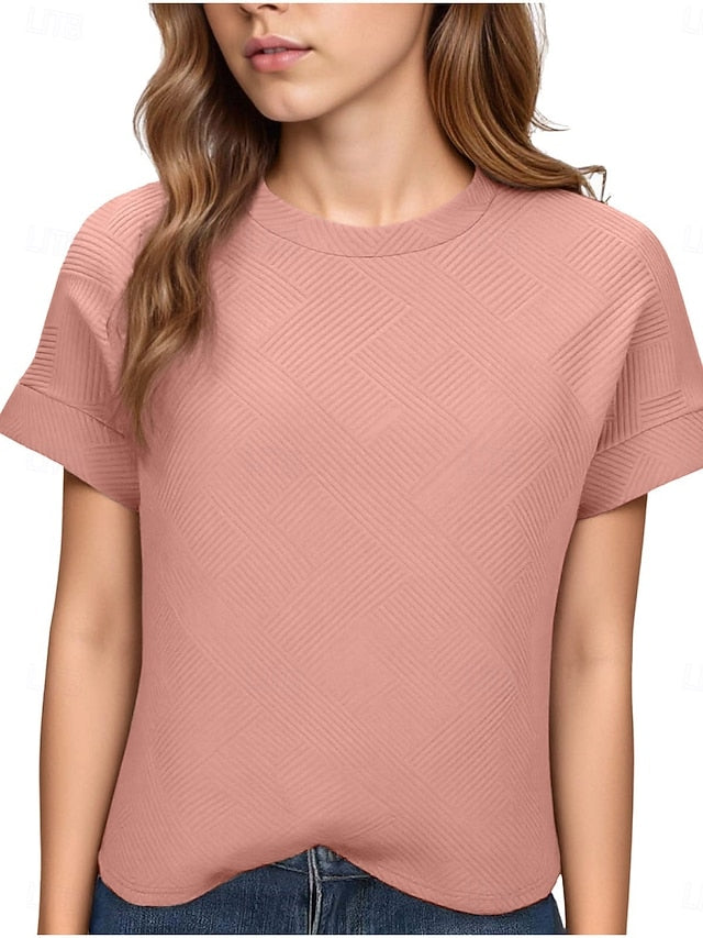 Women's T Shirt Tee Top Textured Solid Color Fashion