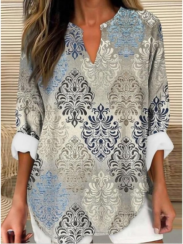 Women's Blouse Linen Like Breathable Lightweight Tunic V