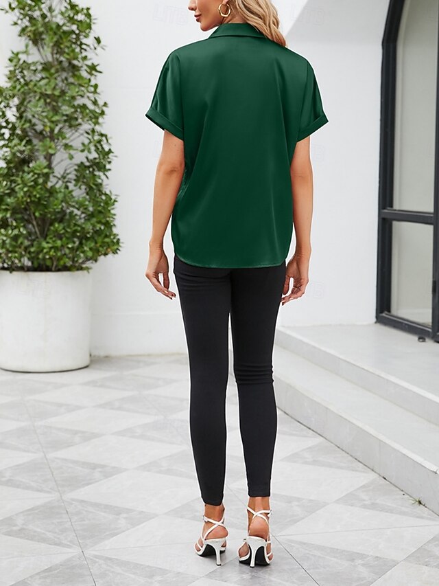 Women's Shirt Elegant Dressy Satin Top Buttons Solid Color