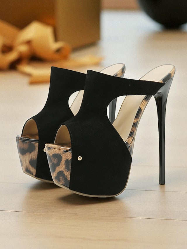High Peep Toe Platform with Heel Mules Black Women's