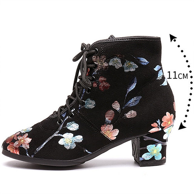 Black Low Floral Lace-up Comfortable Women Dance Shoes for –