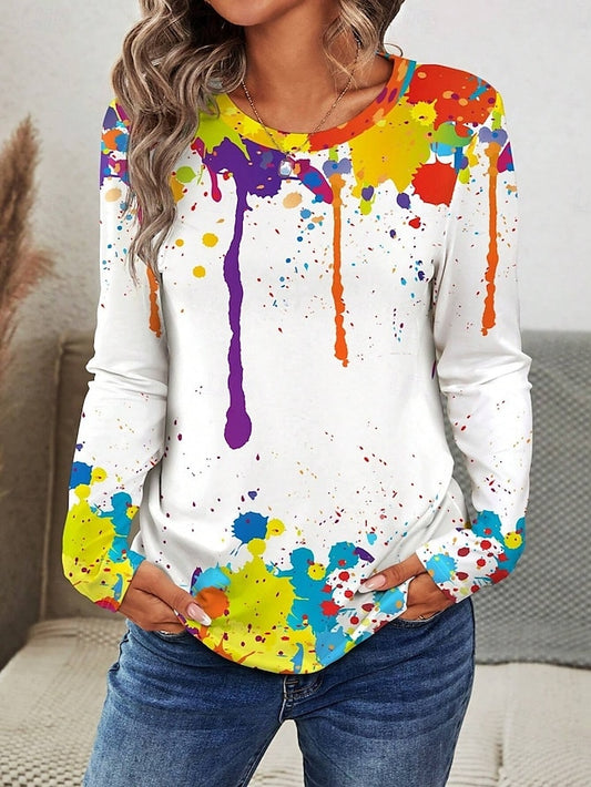 Women's T shirt Crew Neck Long Sleeve Tunic Graffiti Modern