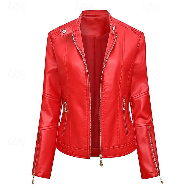Zipper Pocket Women's Leather Faux Comfortable Jacket