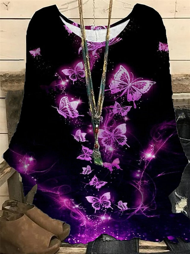Women's Plus Size Blouse Casual Butterfly Print Regular