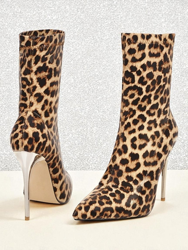 Boots Pointed Leopard Ankle Women's - Stiletto Sexy Print