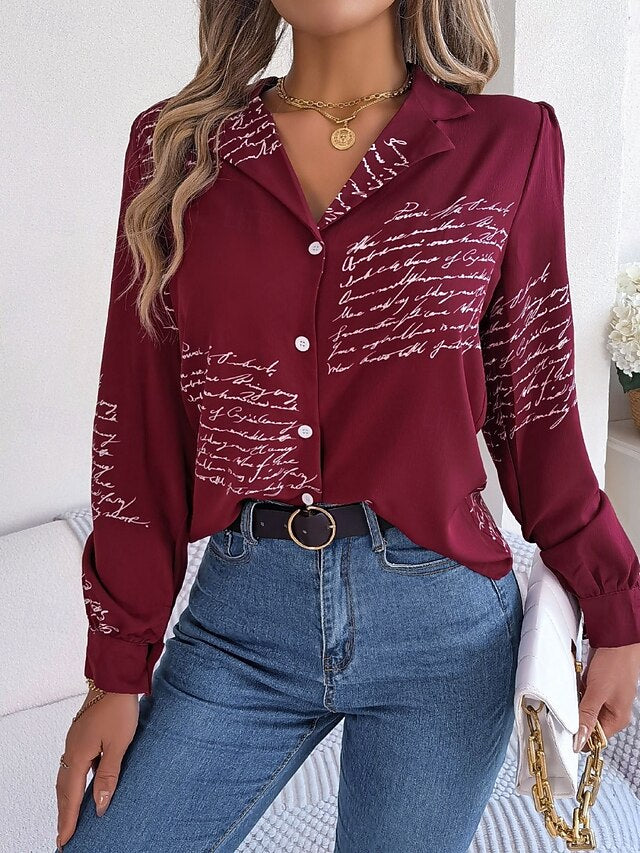 Women's Shirt Button Down Shirt Casual Shirt Buttons Letter