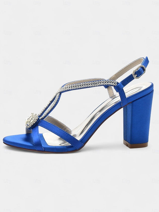 Sandals Elegant – Satin Rhinestone Royal Women's Blue