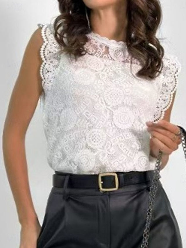 Women's Summer Tops Blouse Eyelet top Lace Tops Ruched Lace