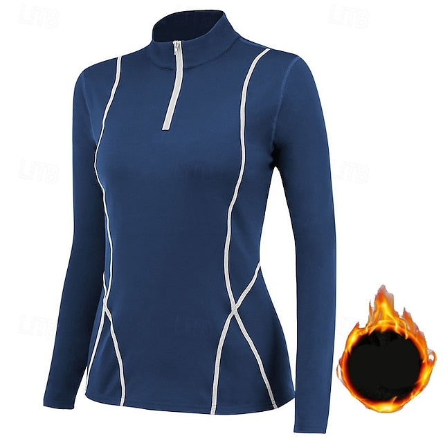 Women's Fleece Workout Shirt Yoga Top Stand Collar Warm
