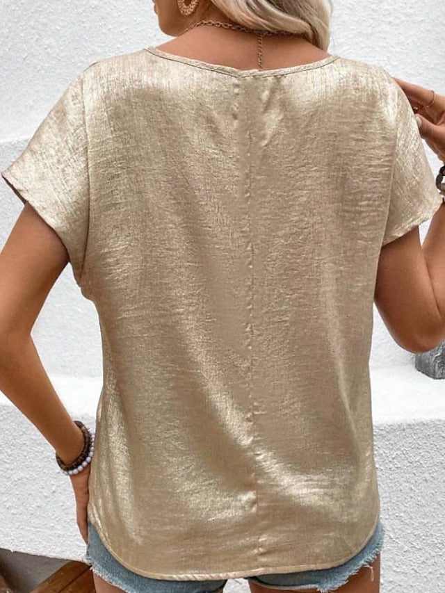 Women's Shirt Elegant Satin Top Blouse Plain Vintage