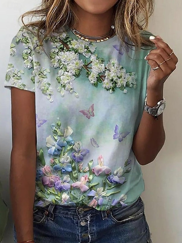 Women's T Shirt Floral Graphic Plants Vintage Stylish