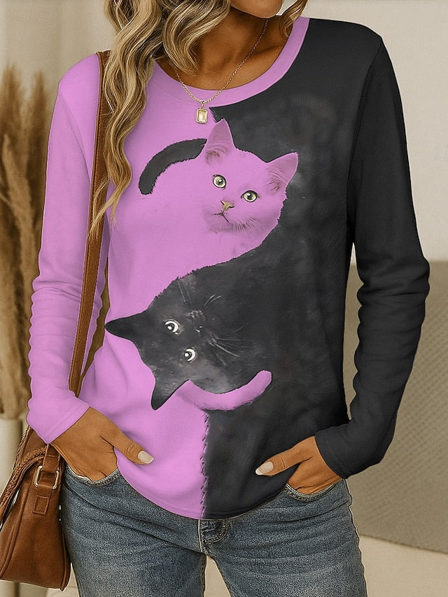Women's T shirt Crew Neck Long Sleeve Tunic Graphic Animal