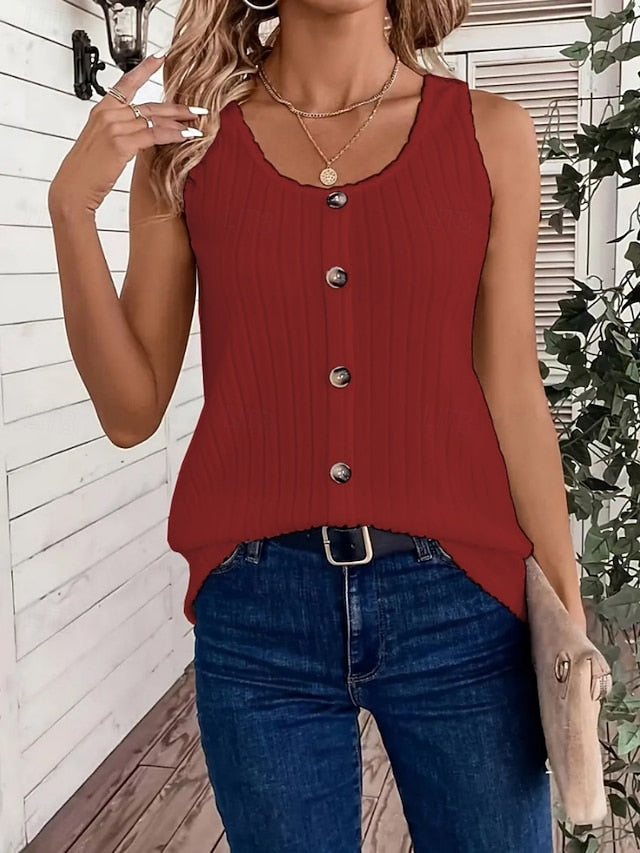 Women's Tank Top Buttons Solid Color Fashion Stylish
