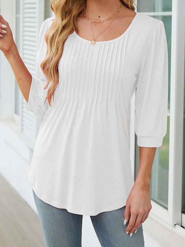 Women's Shirt Blouse Ruched Solid Color Basic Casual 3/4