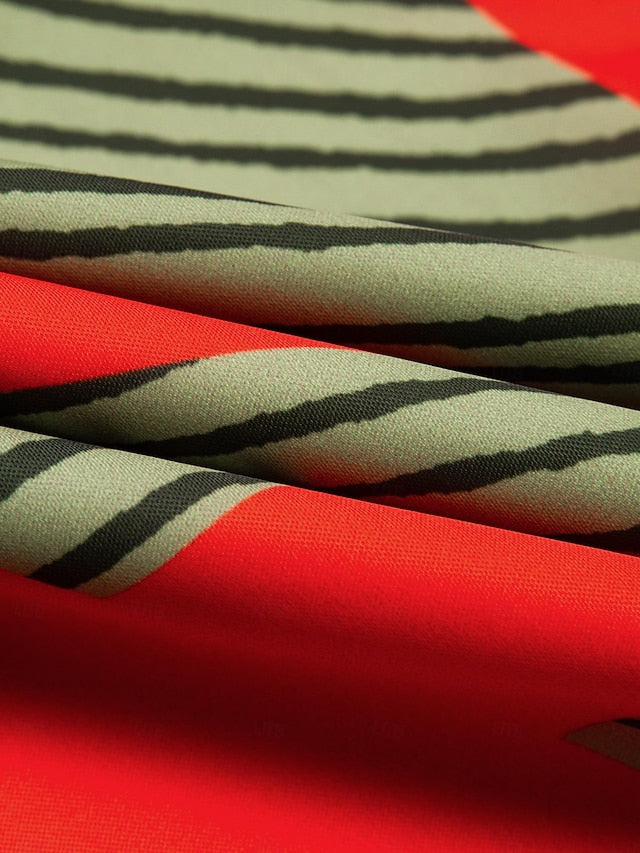 Women's Midi Skirt Green Color Block Elastic Waistband