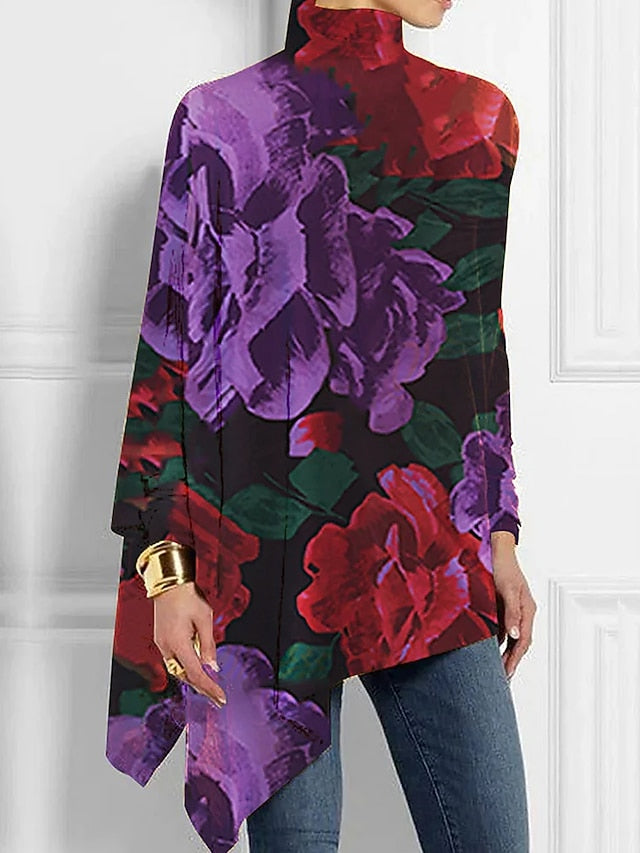 Women's T Shirt Print Asymmetrical Floral Fashion Long