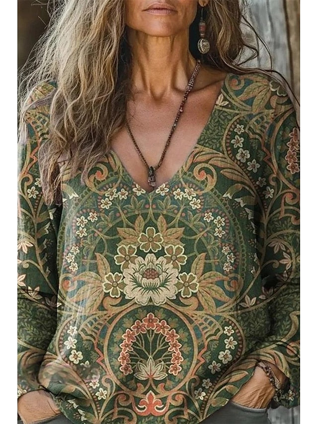Women's Cotton Blend T Shirt Print Floral Fashion Casual