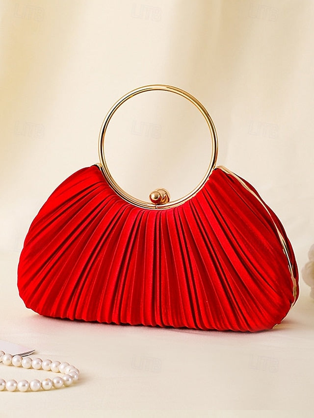 with Elegant Pleated Green Velvet Clutch - Handle Ring Gold